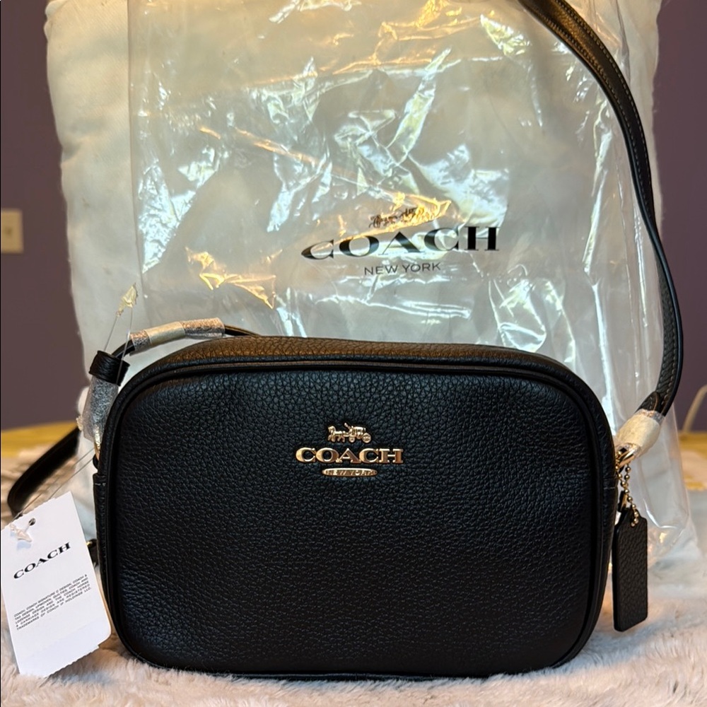 NWT Coach Jamie Mini Camera Bag, Black Leather Crossbody. Low price!
